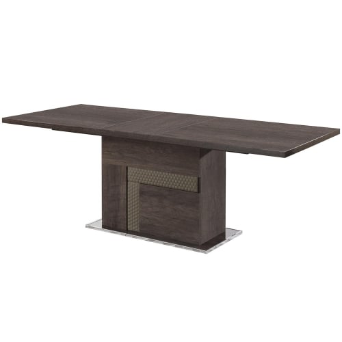 Portofino 59" Ext Dining Table in Gloss Oak Finish & Quilted Beige Eco Leather